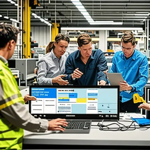 about team reviewing factory data dashboard