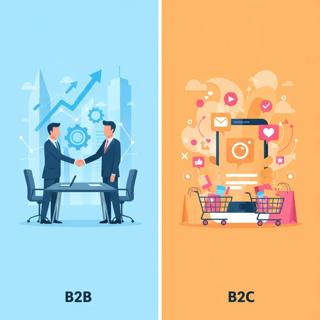 ภาพเปรียบเทียบการทำการตลาดระหว่างธุรกิจ B2B ที่เน้นข้อมูล และ B2C ที่เน้นไลฟ์สไตล์ผู้บริโภค