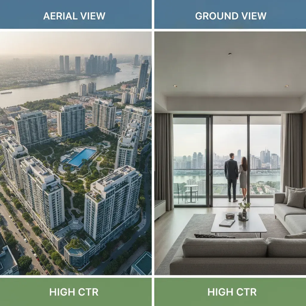 เอเจนซี่การตลาดช่วยวิเคราะห์ ภาพมุมสูง vs มุมพื้น: วิธีเลือกถ่ายอสังหาฯ ให้ CTR สูงขึ้นจริง ได้อย่างไร