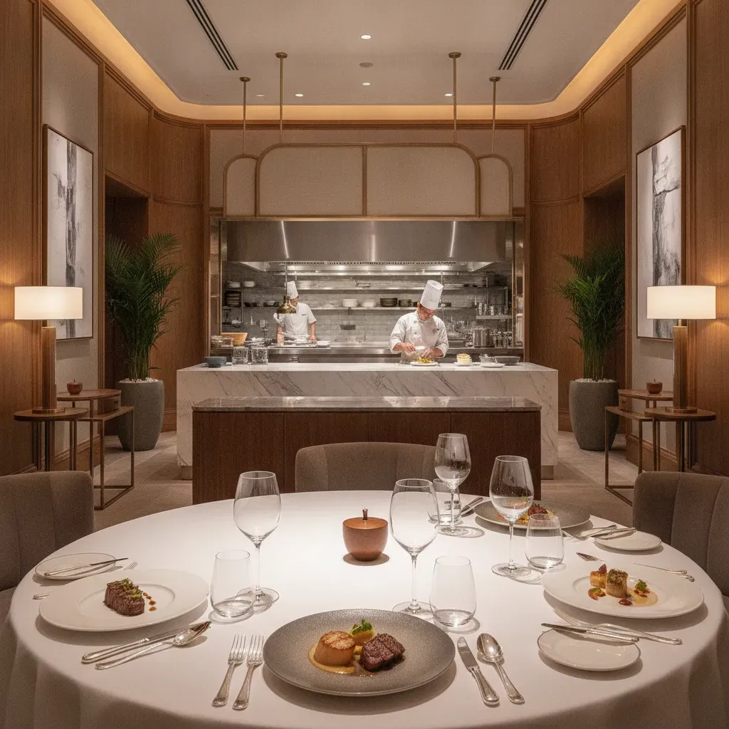 บรรยากาศห้องอาหารไฟน์ไดน์นิ่งสุดหรูในโรงแรมที่ได้รับการยกระดับเป็น Destination Restaurant