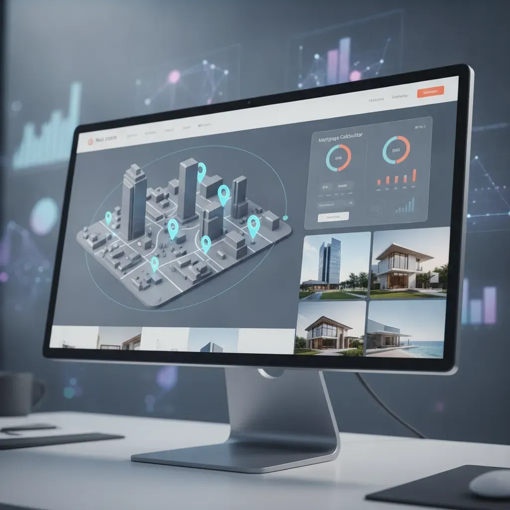 ภาพหน้าจอคอมพิวเตอร์แสดงเว็บไซต์อสังหาริมทรัพย์ที่มีฟีเจอร์ Interactive ควบคู่กับกราฟวิเคราะห์ข้อมูล