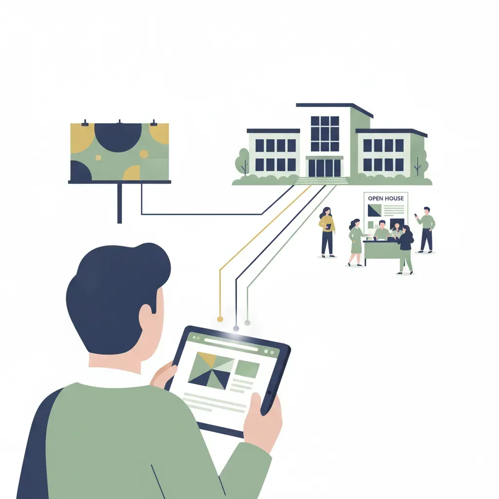 ภาพจำลองการเชื่อมต่อกลยุทธ์การตลาดแบบ Omnichannel ระหว่างโลกออนไลน์และออฟไลน์สำหรับสถาบันการศึกษา