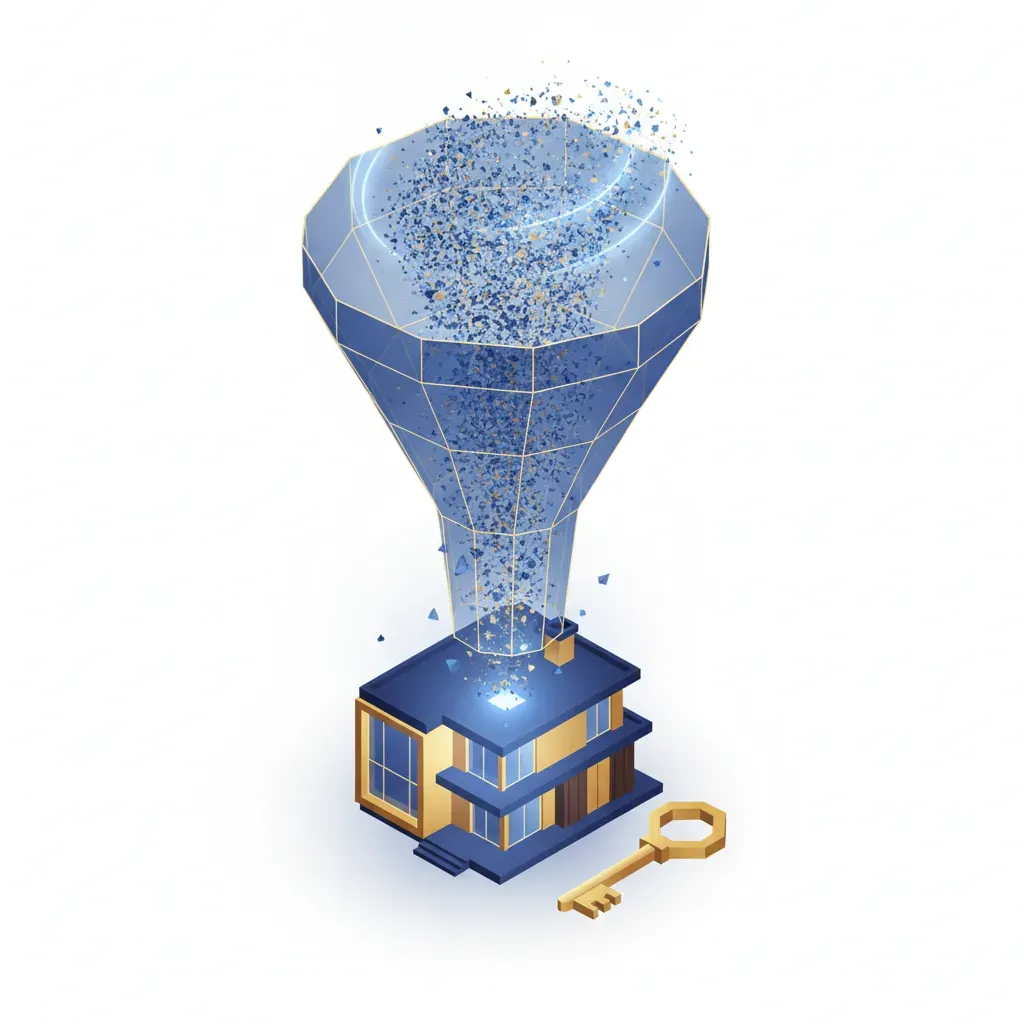 ภาพประกอบแสดงกระบวนการเปลี่ยนข้อมูลผู้มุ่งหวังผ่าน Sales Funnel จนกลายเป็นการซื้อขายอสังหาริมทรัพย์