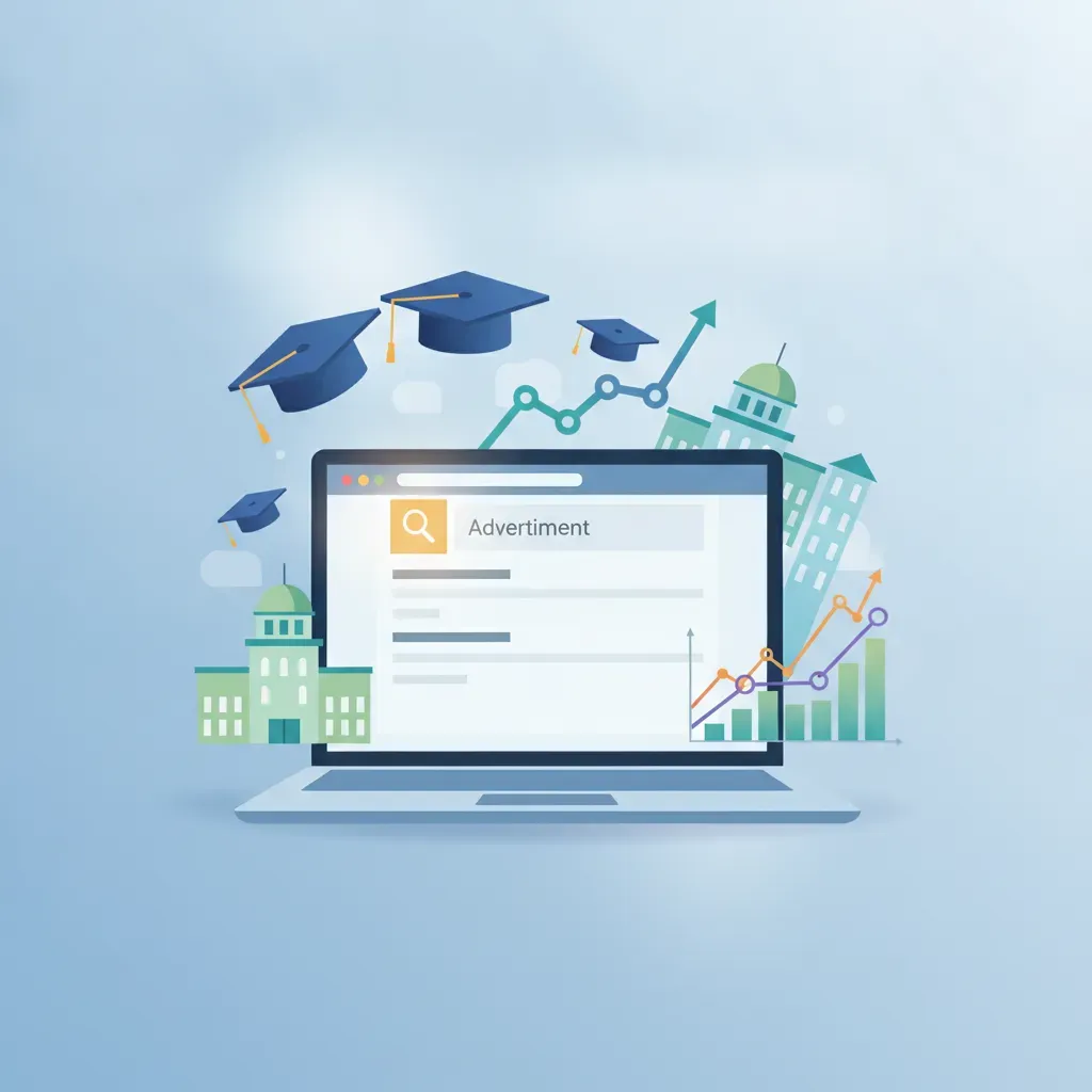 ภาพประกอบแสดงแนวคิดการทำโฆษณาบนเสิร์ชเอนจินหรือ Google Ads สำหรับสถาบันการศึกษา