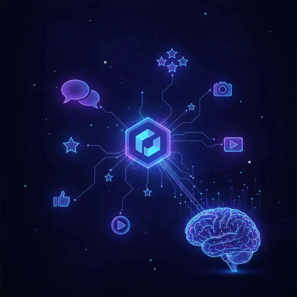 ภาพจำลองเครือข่ายข้อมูลที่ AI ดึงบทสนทนาจากคอมมูนิตี้และ UGC มาประมวลผล